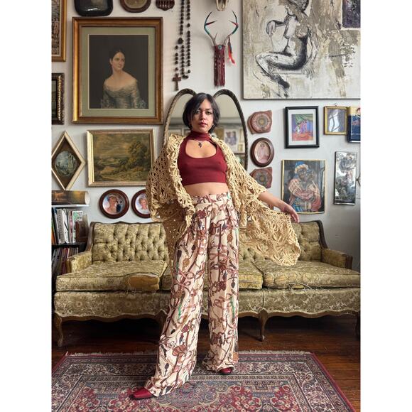 Y2K Equestrian Wide leg Printed Royalty Pants Ladies Size Small - Picture 6 of 12